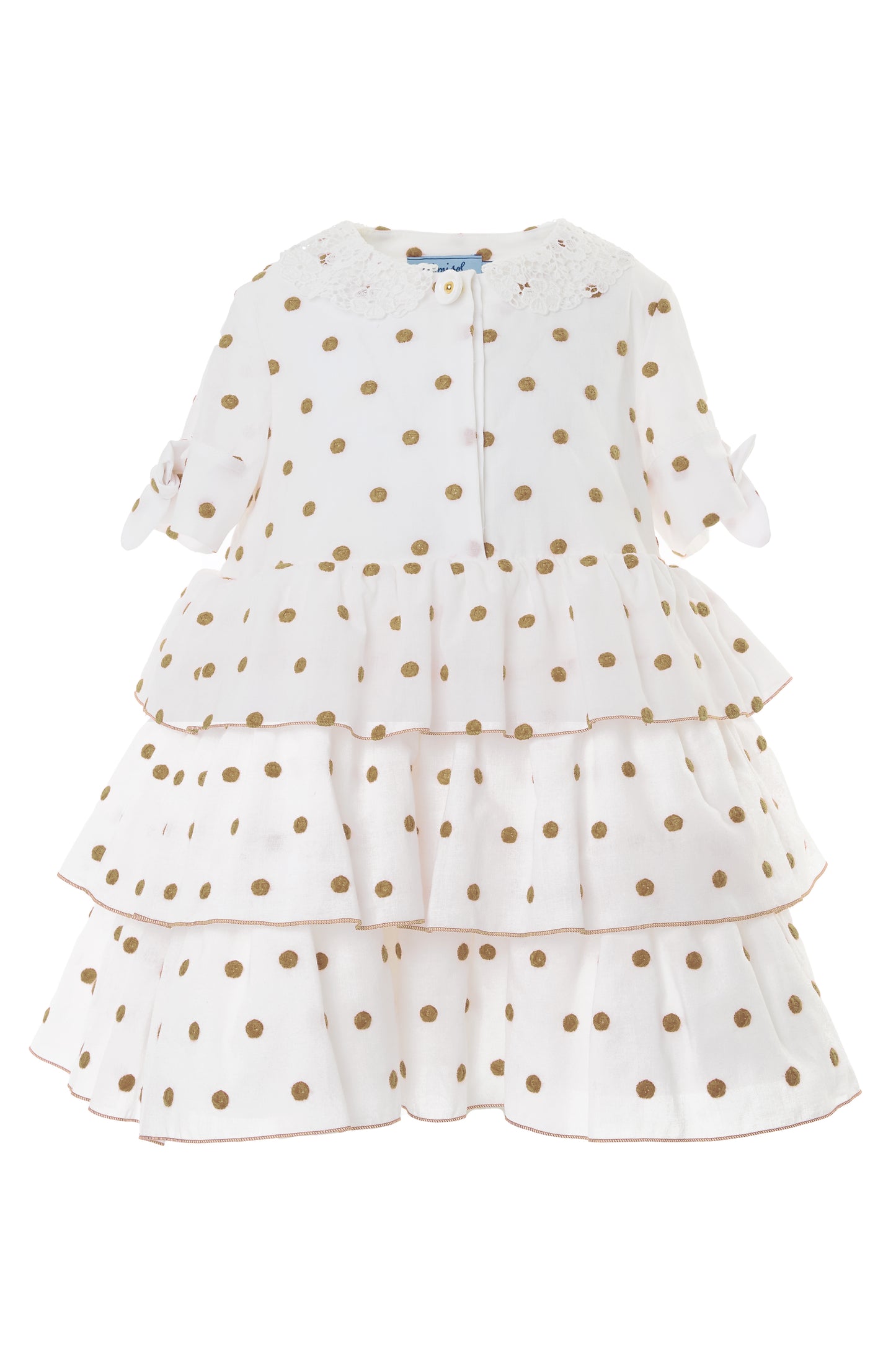 Abito a balze in cotone ricamato a pois