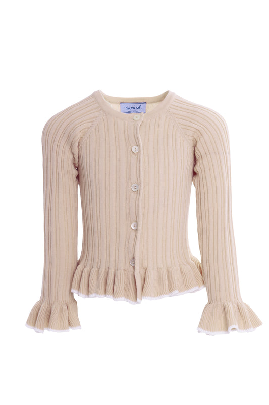 Cardigan in cotone a costine con volant
