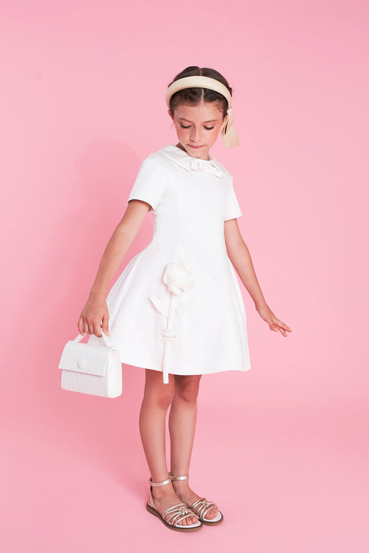 Abito redingote in cotone con fiore