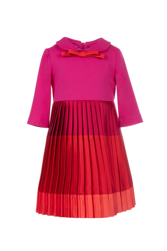 Pleated crepe and satin dress