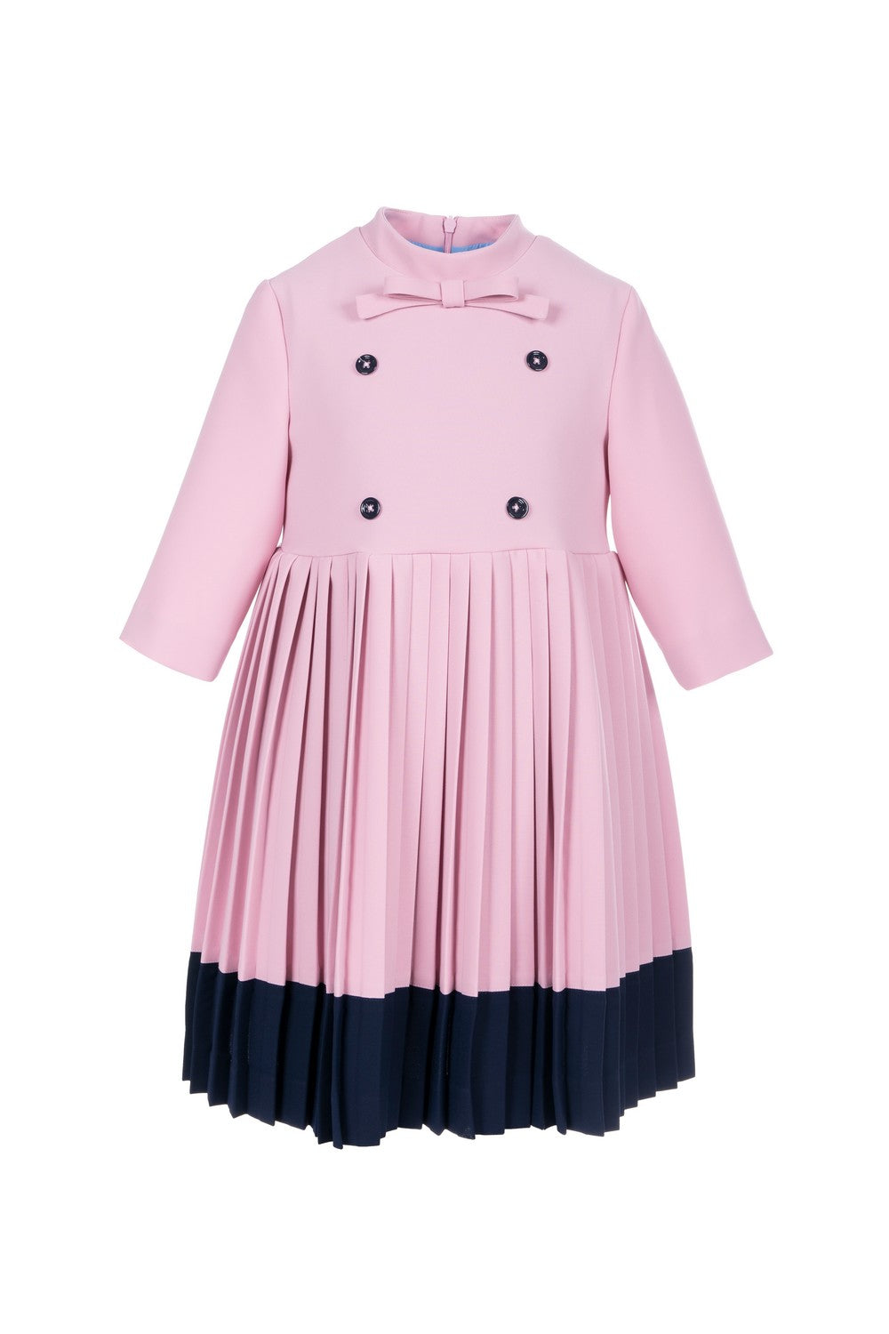 Button-embellished pleated crepe dress