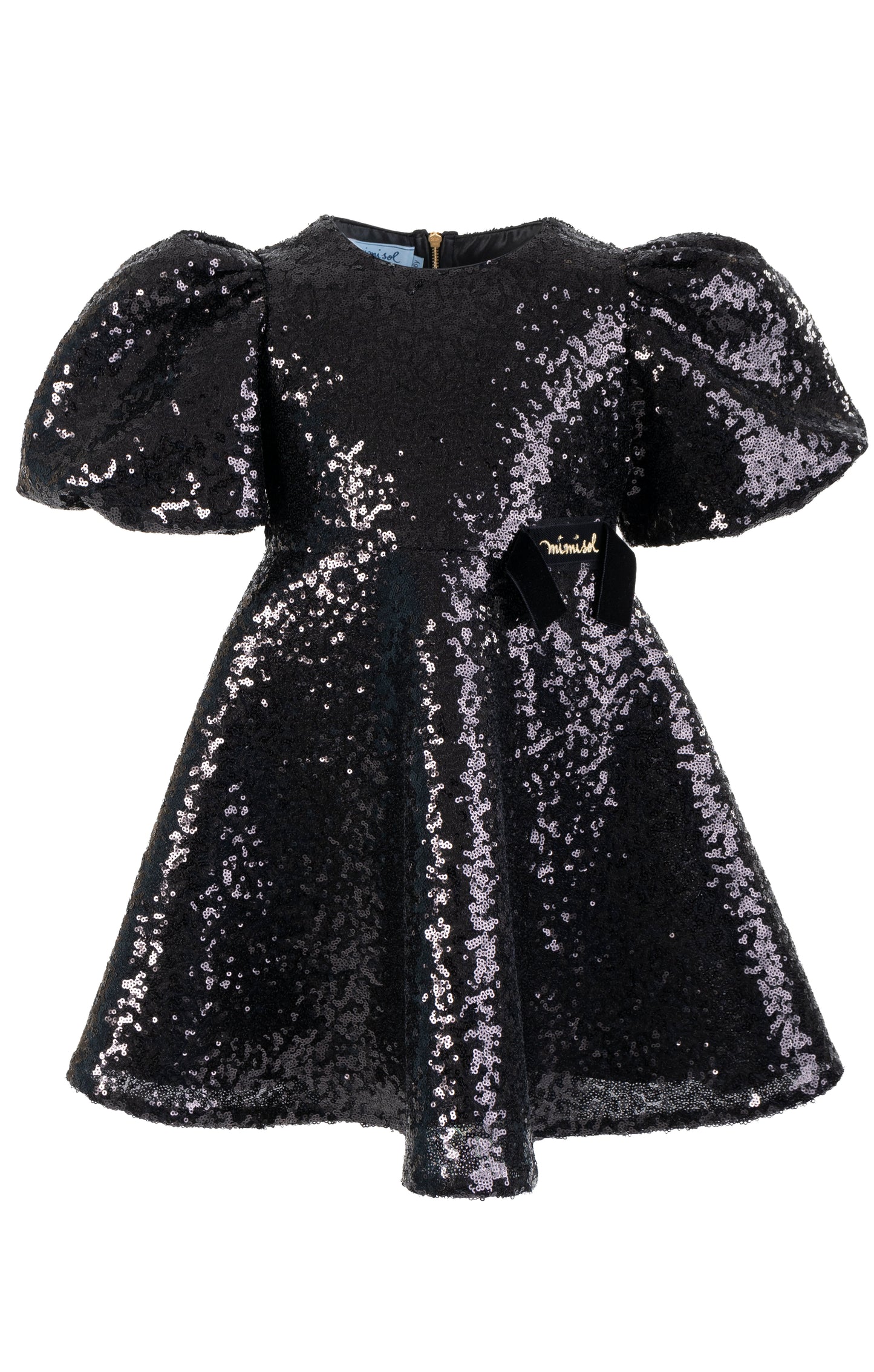 Abito paillettato con maniche a sbuffo