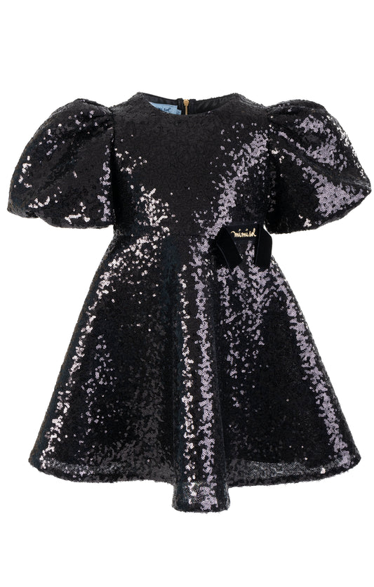Abito paillettato con maniche a sbuffo