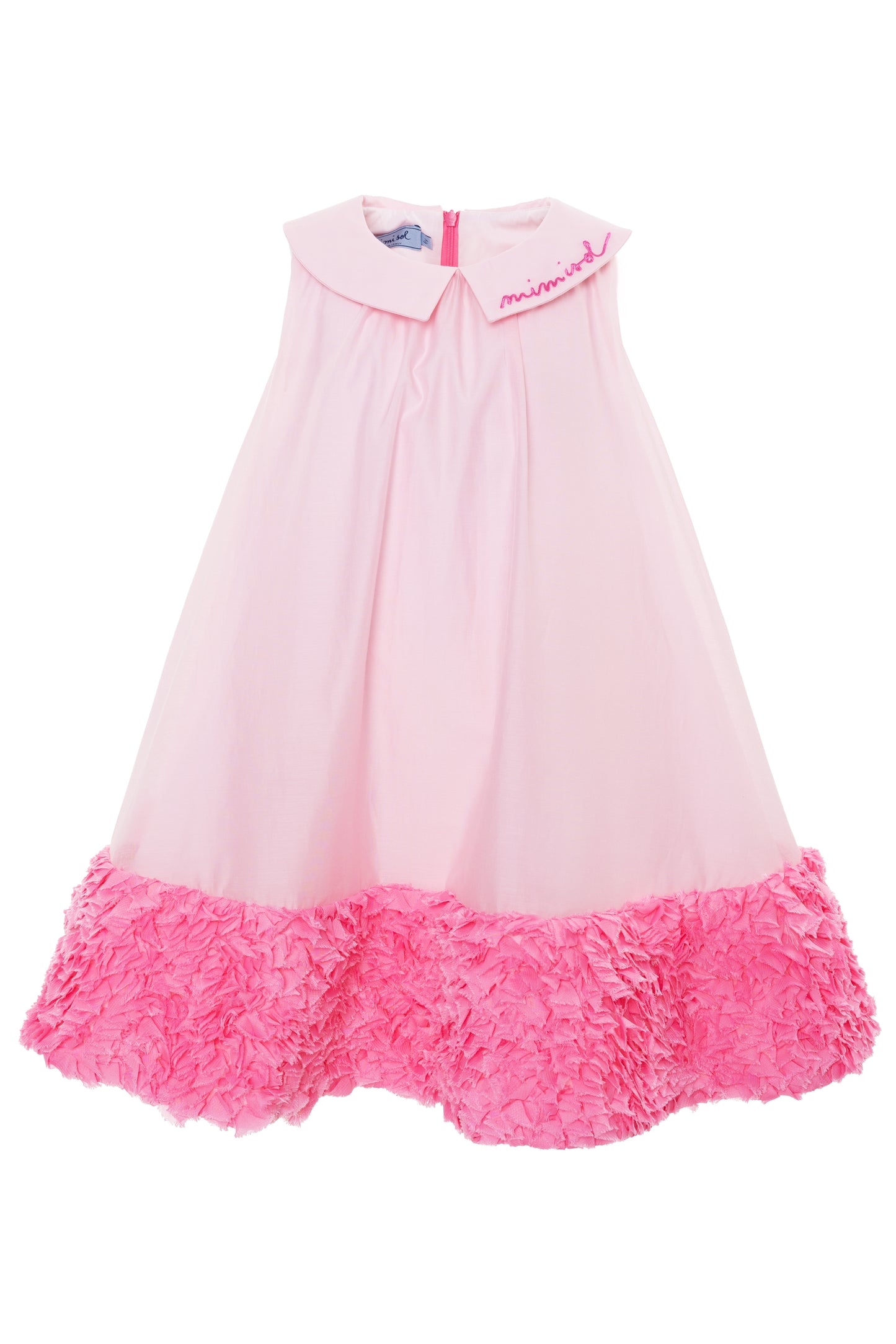 Abito in cotone con colletto e balza a rouches