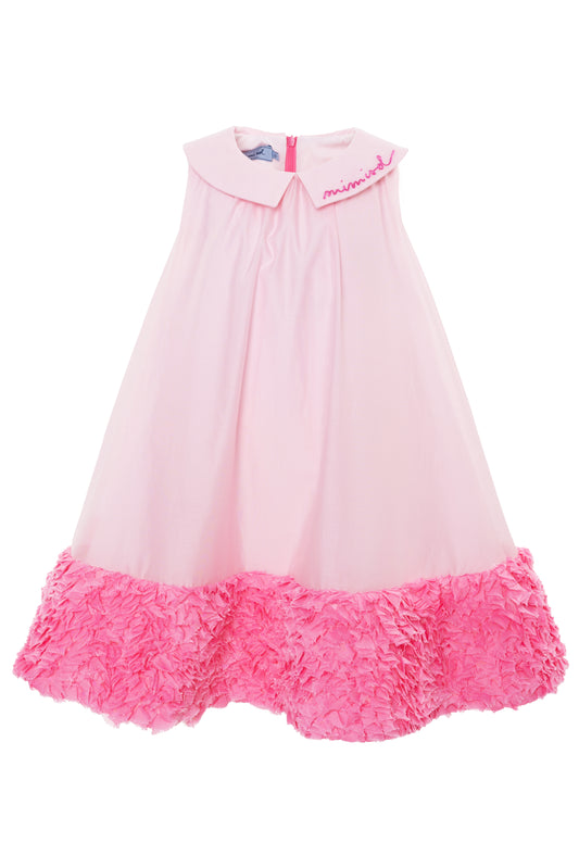 Abito in cotone con colletto e balza a rouches