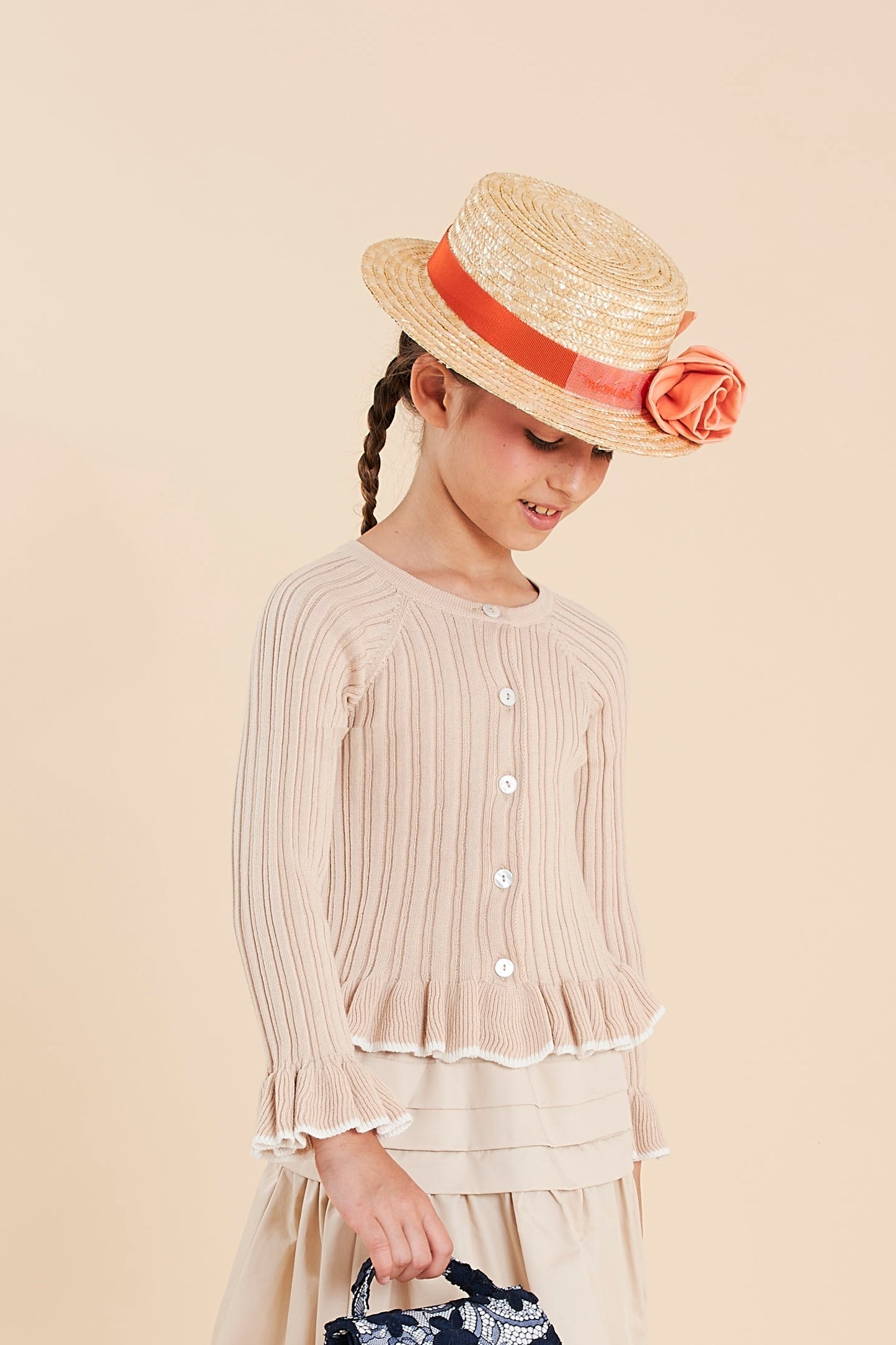 Cardigan in cotone a costine con volant