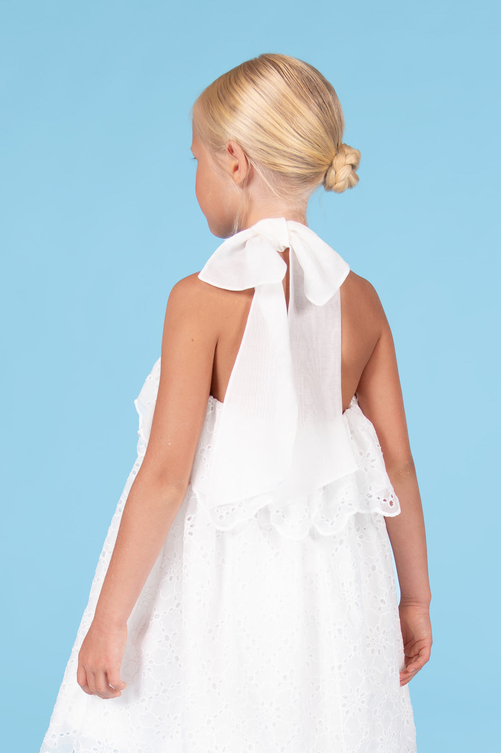 Bow-detail sangallo lace dress