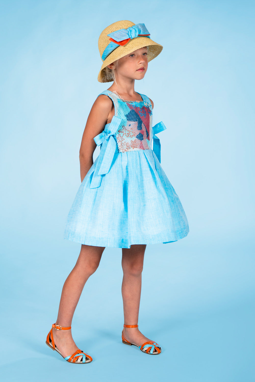 Doll-print dress with side bows