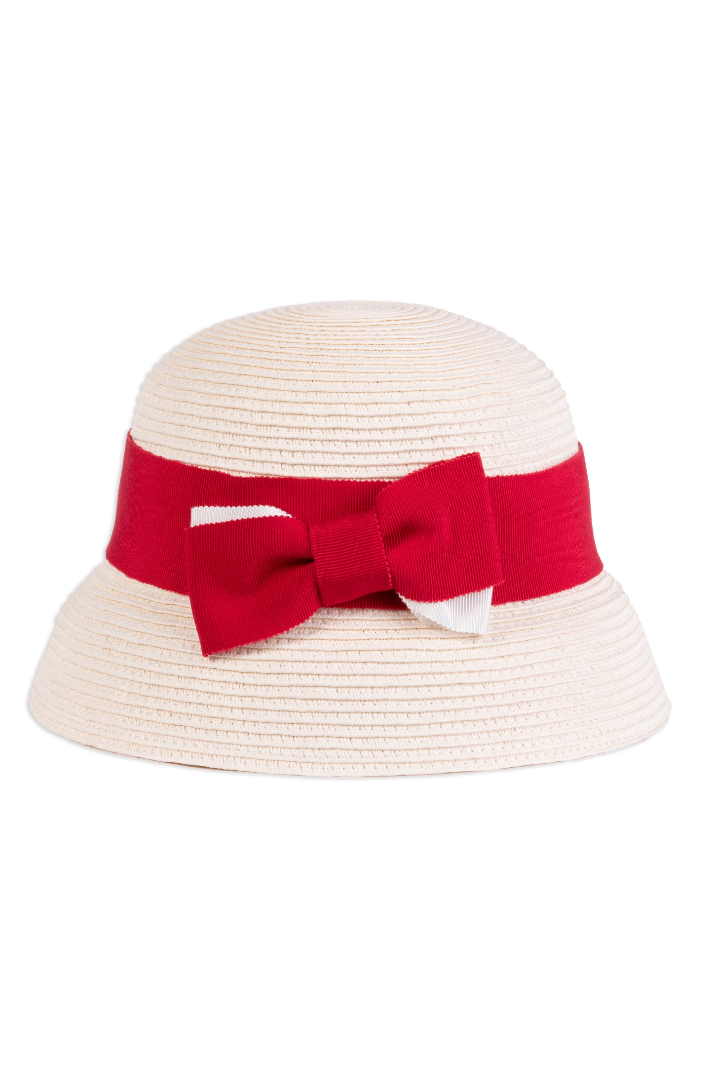 Bow-embellished straw bowler hat